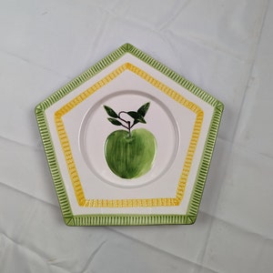 Yankee Candle Candle Holder Plate with Granny Apple In Middle Pentagon Shaped
