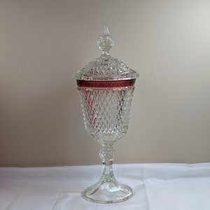 Vintage Indiana Glass Co. Diamond Point Ruby Band Crystal Chalice 0201