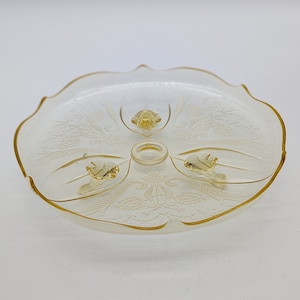 Lancaster Depression Glass Landrum Yellow Topaz 3-Footed Cake Plate