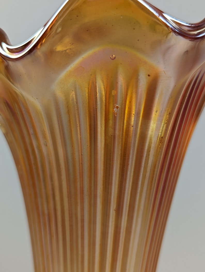 Fenton Marigold Carnival Glass Vase Fine Ribbed Vintage Etsy