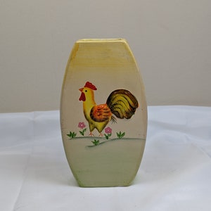 Vintage Rooster Vase, 3D Rooster, Hand Painted,  Yellow Ombre, Made in Japan, Small Vase,  Mid Century 1950s