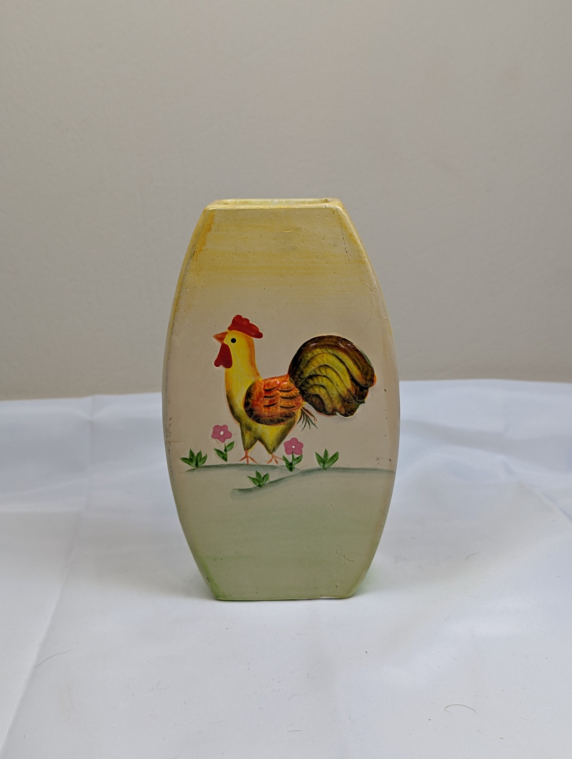 Vintage Rooster Vase, 3D Rooster, Hand Painted,  Yellow Ombre, Made in Japan, Small Vase,  Mid Century 1950s