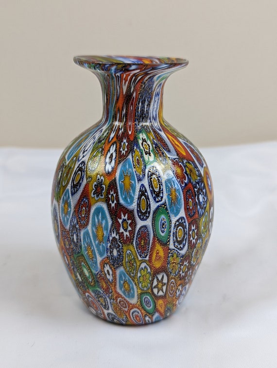Murano Glass Golden Quilt Millefiori Urn Vase - Etsy