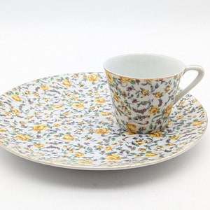 Yellow Rose Chintz Pattern Luncheon Plate with Cup Top Line Import China 1960&#39;s