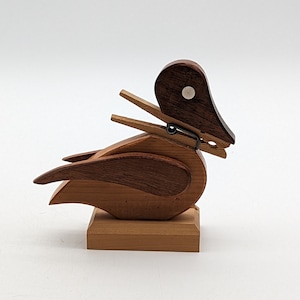 Vintage Handcrafted Brown Wood Duck Note Memo Holder for Desktop