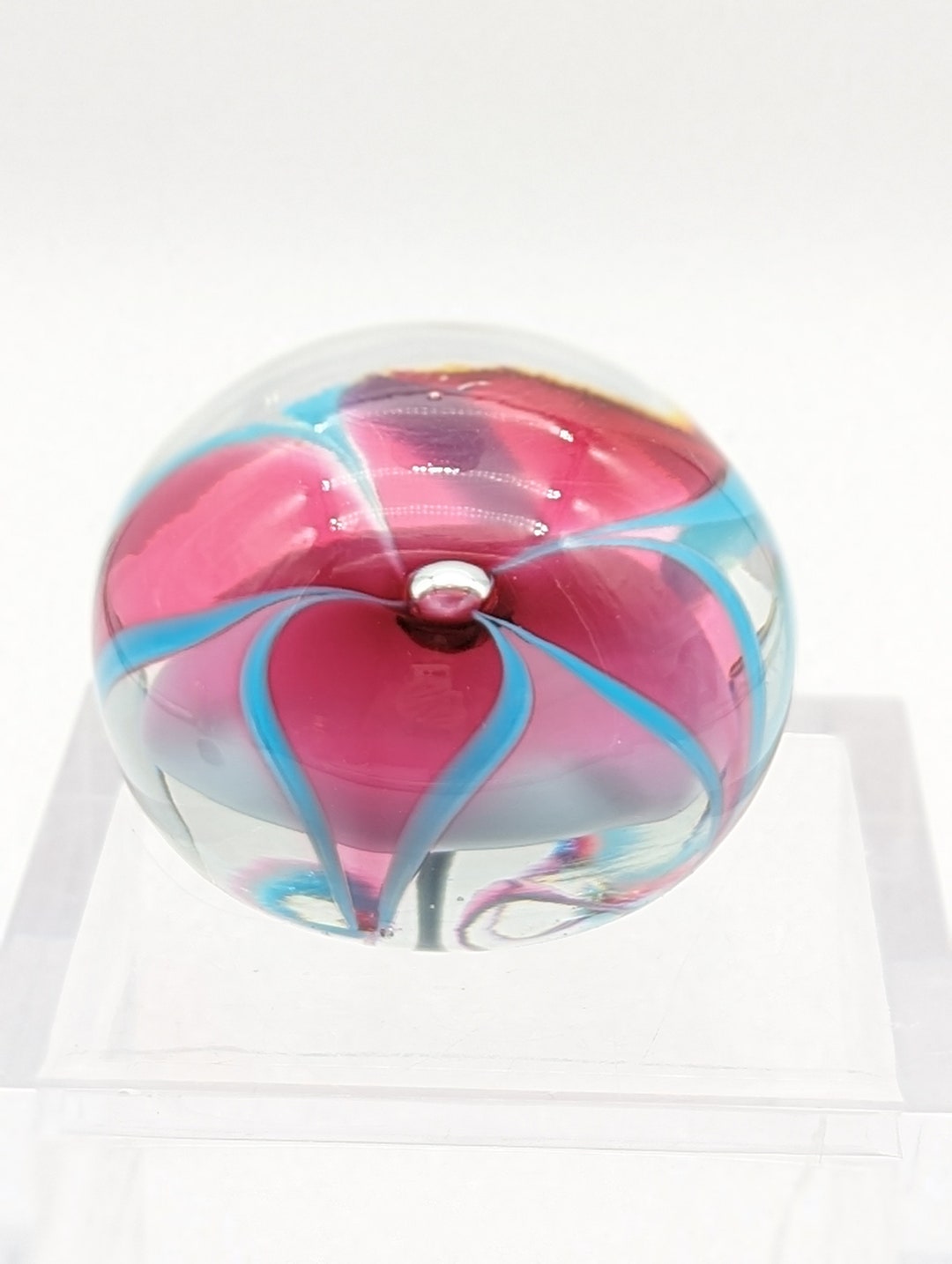 Hand Paperweight Vintage Hand Blown Paperweight With Pink and Blue Flower by Black Sheep ...