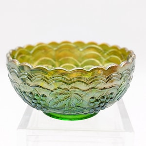 Imperial Carnival Glass Emerald Green Sugar Bowl Grape & Cable