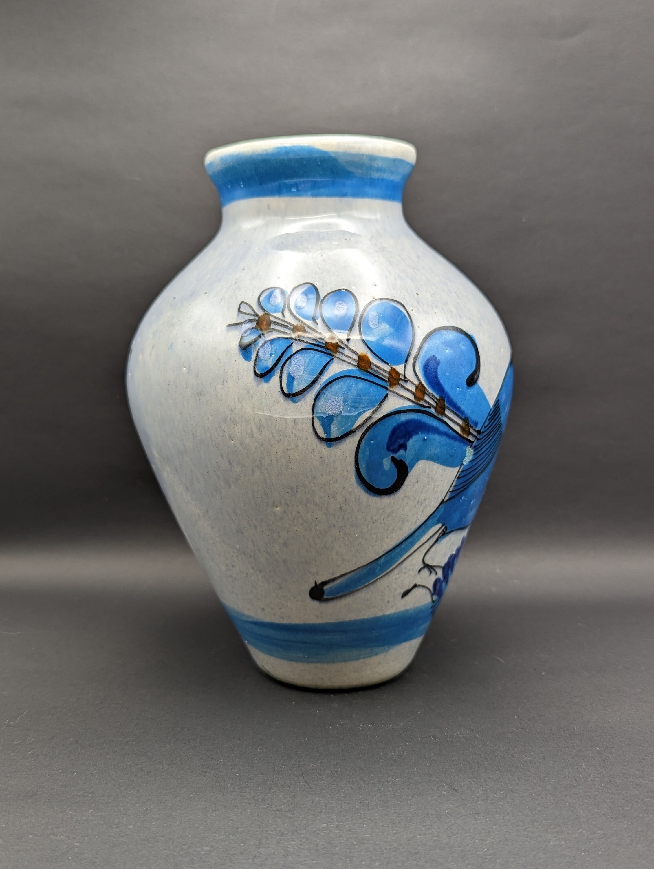 トナラ メキシカン 陶器 青い花瓶 鳥付き 高さ 7 インチ ハンドメイド