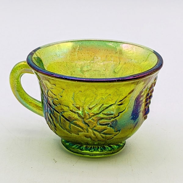 Green Indiana Carnival Glass Punch Cup Embossed Grapes Leaves