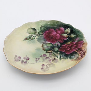 Antique Jean Pouyat Limoges Plate 8.5" Hand Painted Pink Roses Victorian Floral Shabby Cottage Chic