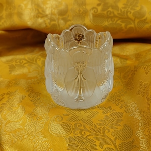 NYBRO Sweden Crystal Votive Candle Holder, Frosted Glass Angels Playing Horns