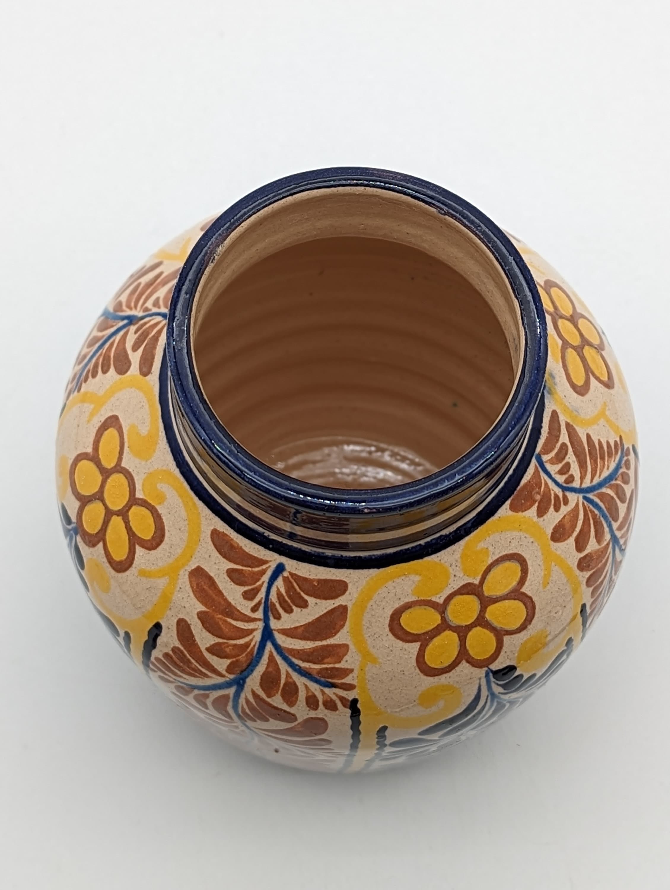 陶芸品 陶器 花瓶 メキシカンアンティーク ヴィンテージ ベージュ ブルー フローラル 釉薬 セラミック メキシカン