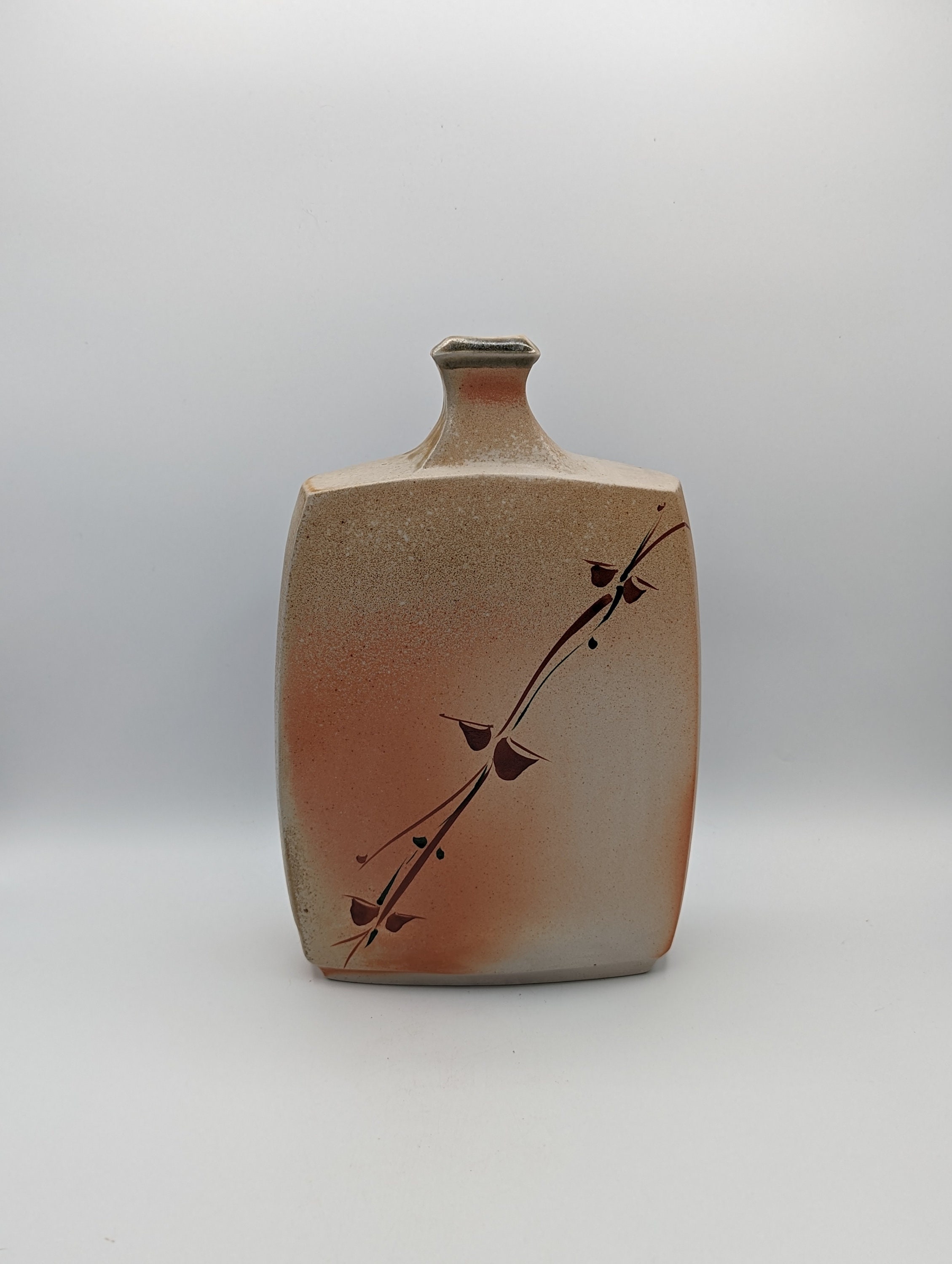 Vintage Hand Painted Vase with Red and Green Design Signed Gray