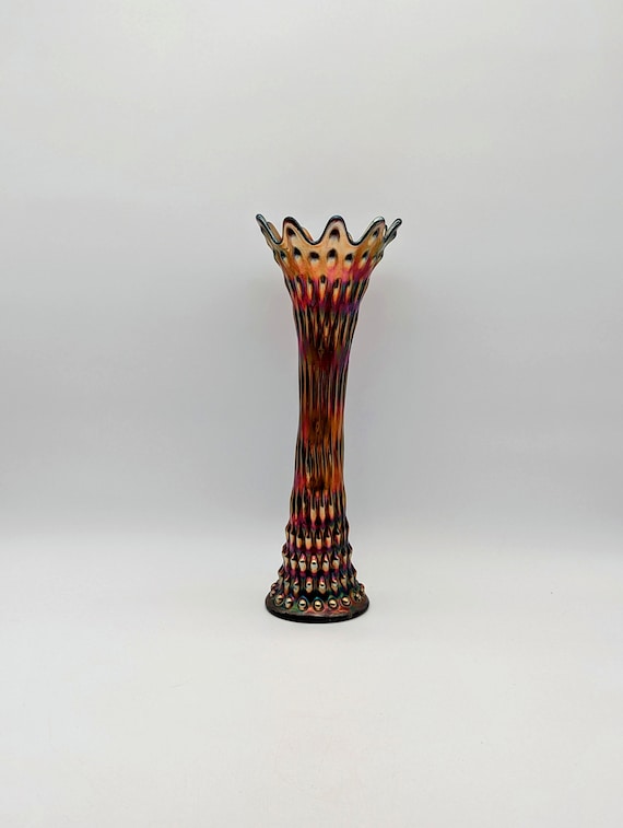 FENTONフェントンカー二バルアンティークUSA carnival vase Vintage Fenton Rustic Amber No Band Carnival Glass Funeral