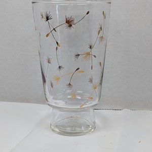Vintage Libbey Clear Tumbler glass Gold Windblown Dandelion Seed 5.5&quot;