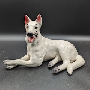 Vintage Keramik Weißer Schäferhund Hund Figur