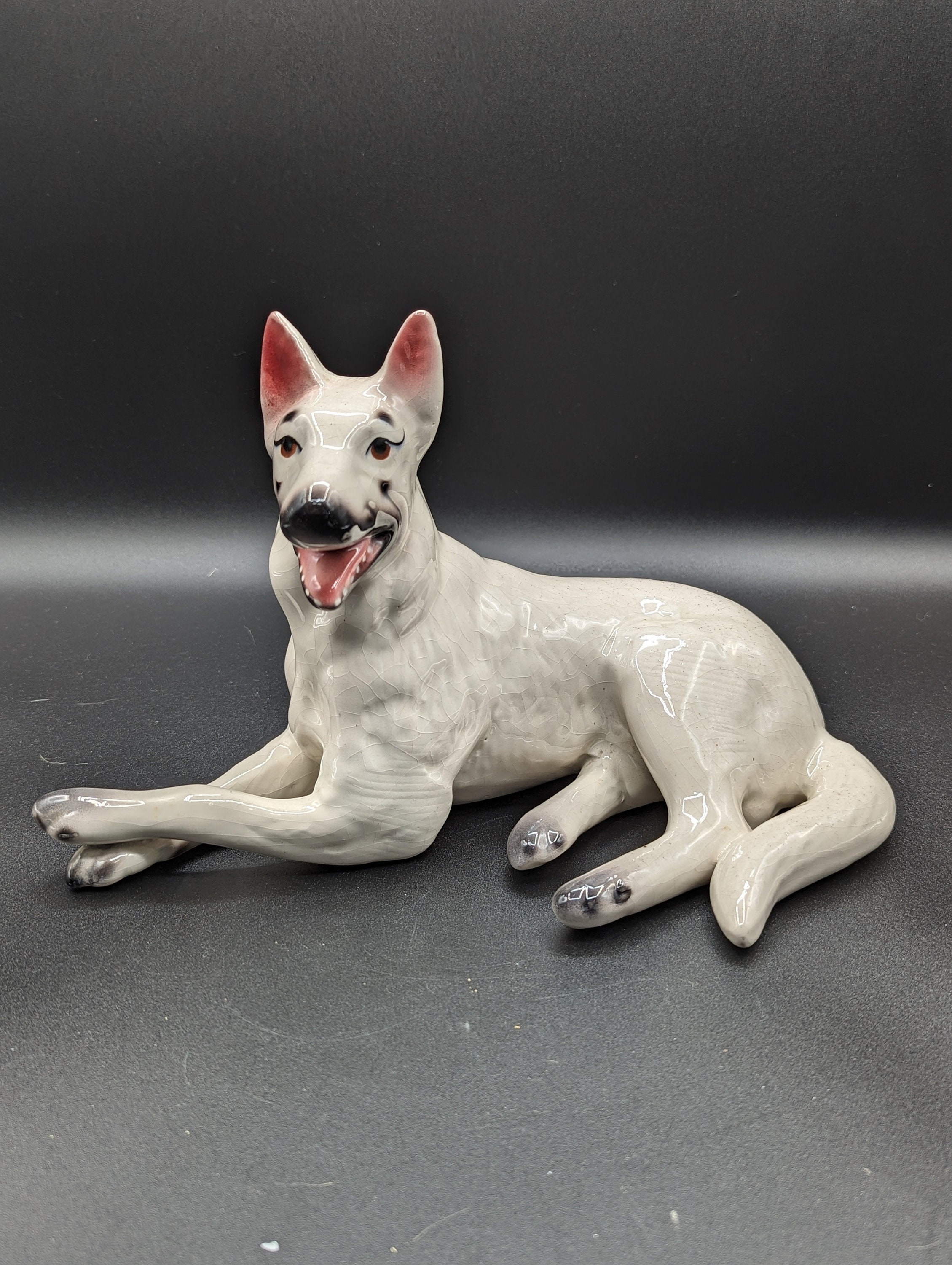 ・SHEPHERDESS・高さ２１cm・１９８７年・ ・ Vintage Ceramic White Shepherd Dog Figurine - Etsy