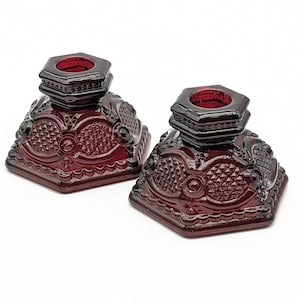 Avon Cape Cod Ruby Red Crystal 2 Candle HolderS