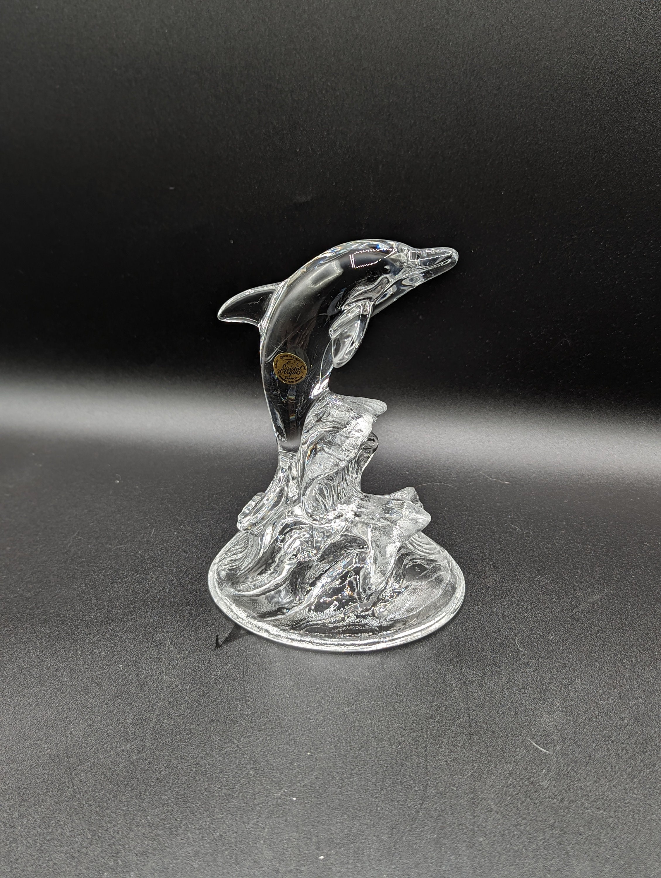 Sculpture de dauphin en cristal Cristal d'Arques vintage