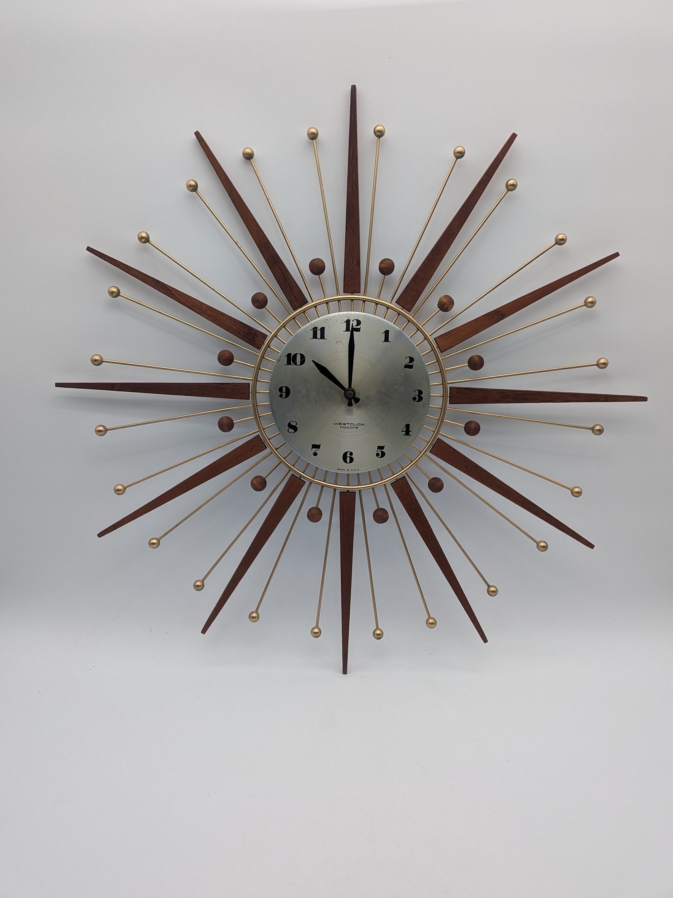 Rare Vintage Westclox Nocord Starburst Wall Clock MCM Mid Century