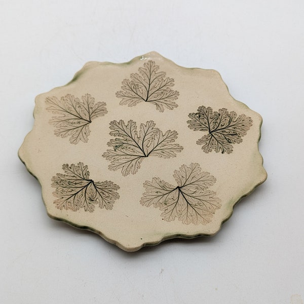 Studio Pottery Plate Embossed with Leaves