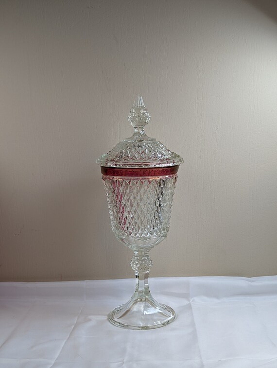 Vintage Indiana Glass Co. Diamantpunkt Rubinband Kristallkelch 0201