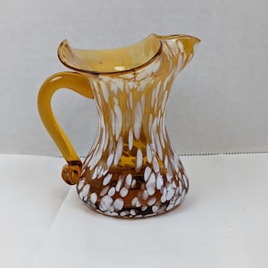Amber Studio Art Glass 4 1/2&quot; Cream Pitcher White Mottled Spatter