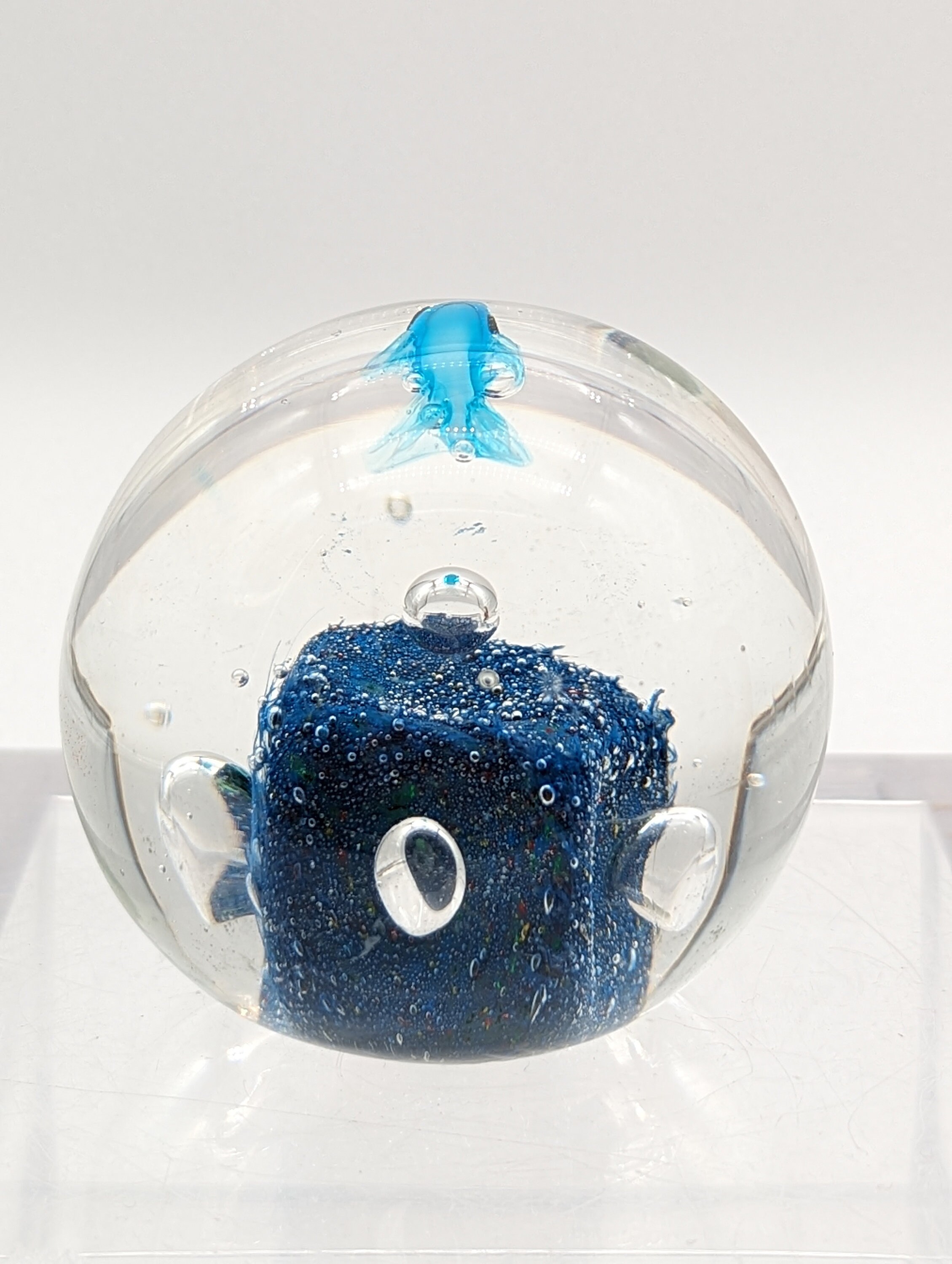Vintage Hand Blown Glass Paperweight With Blue Fish - Etsy