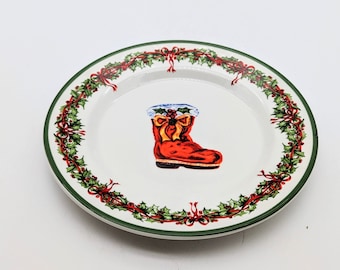 Christopher Radko Holiday Traditions Christmas Salad Plate Santa&#39;s Boot