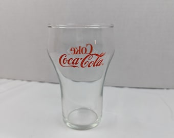 Vintage COCA-COLA Coke Clear Red Letter Glass 5&quot; Tall Drinking Glass Tumbler