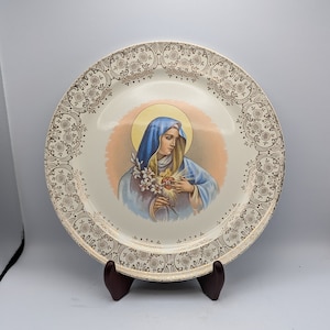Pearl China Company 22 KT Gold Virgin Mary 10&quot; Religious Plate