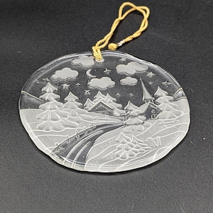 Vintage Walther Clear Glass Round Suncatcher (West Germany) Winter Landscape