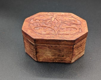 木彫りの蓋付き八角形小物入れ - Etsy 日本