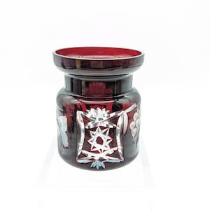 Vintage Cut To Clear Ruby Red Glass Mustard Jam Jelly Condiment Jar No Lid Bohemian
