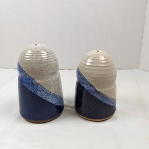 Vintage Boho Salt and Pepper Shakers Handmade Pottery, Signed PJ
