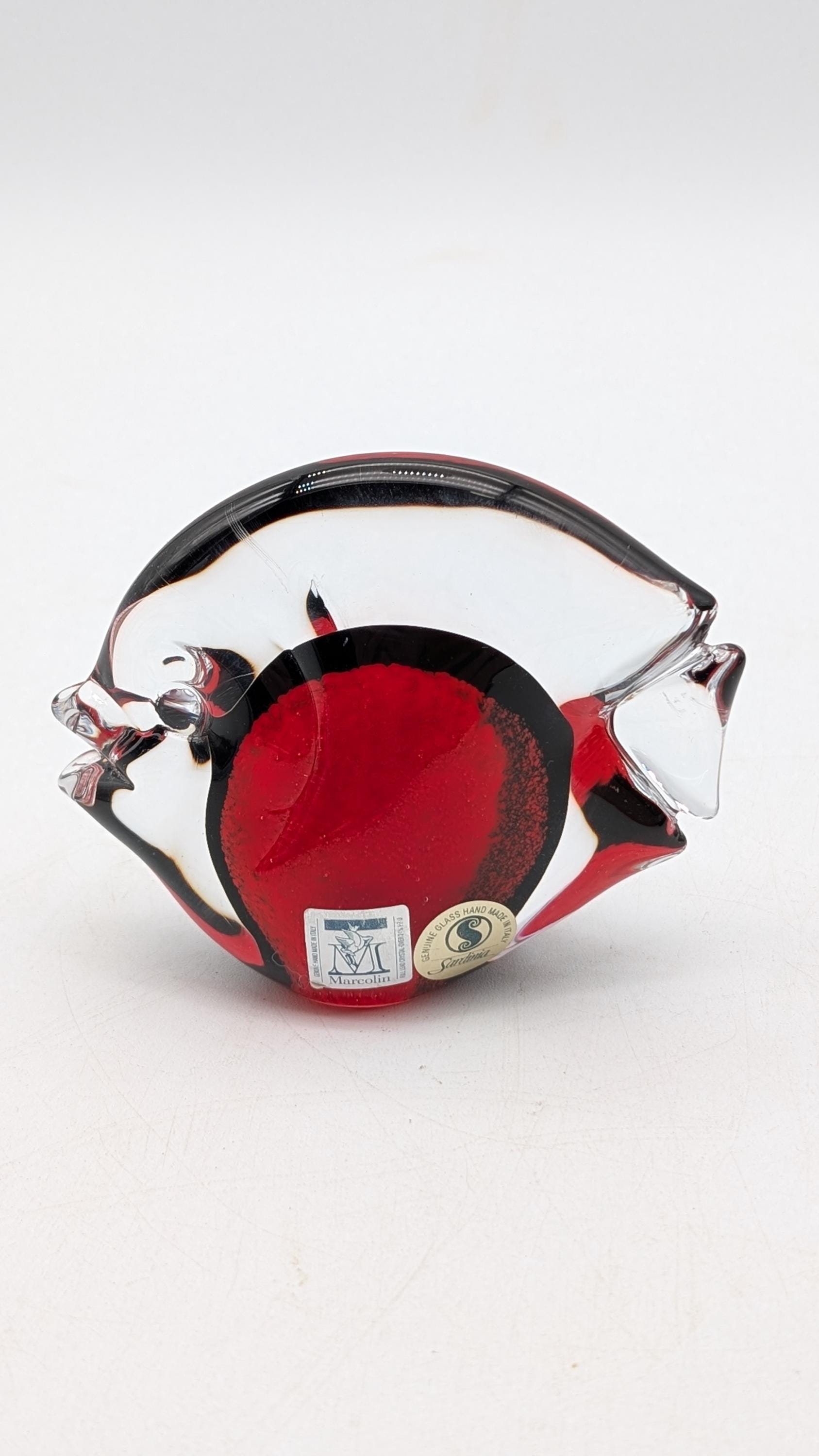 Marcolin Art Crystal マルコリン クリスタル 魚 赤白 Marcolin Sardinia Crystal Fish Red and Black Signed and Numbered
