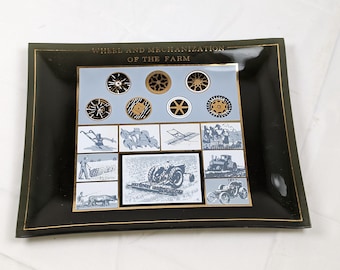 Vintage Goodyear Tire Glass Tray Wheel & Mechanization on the Farm