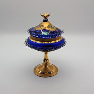 Vintage Murano Cobalt Blue 24k Gold Glass Venetian Apothecary Jar