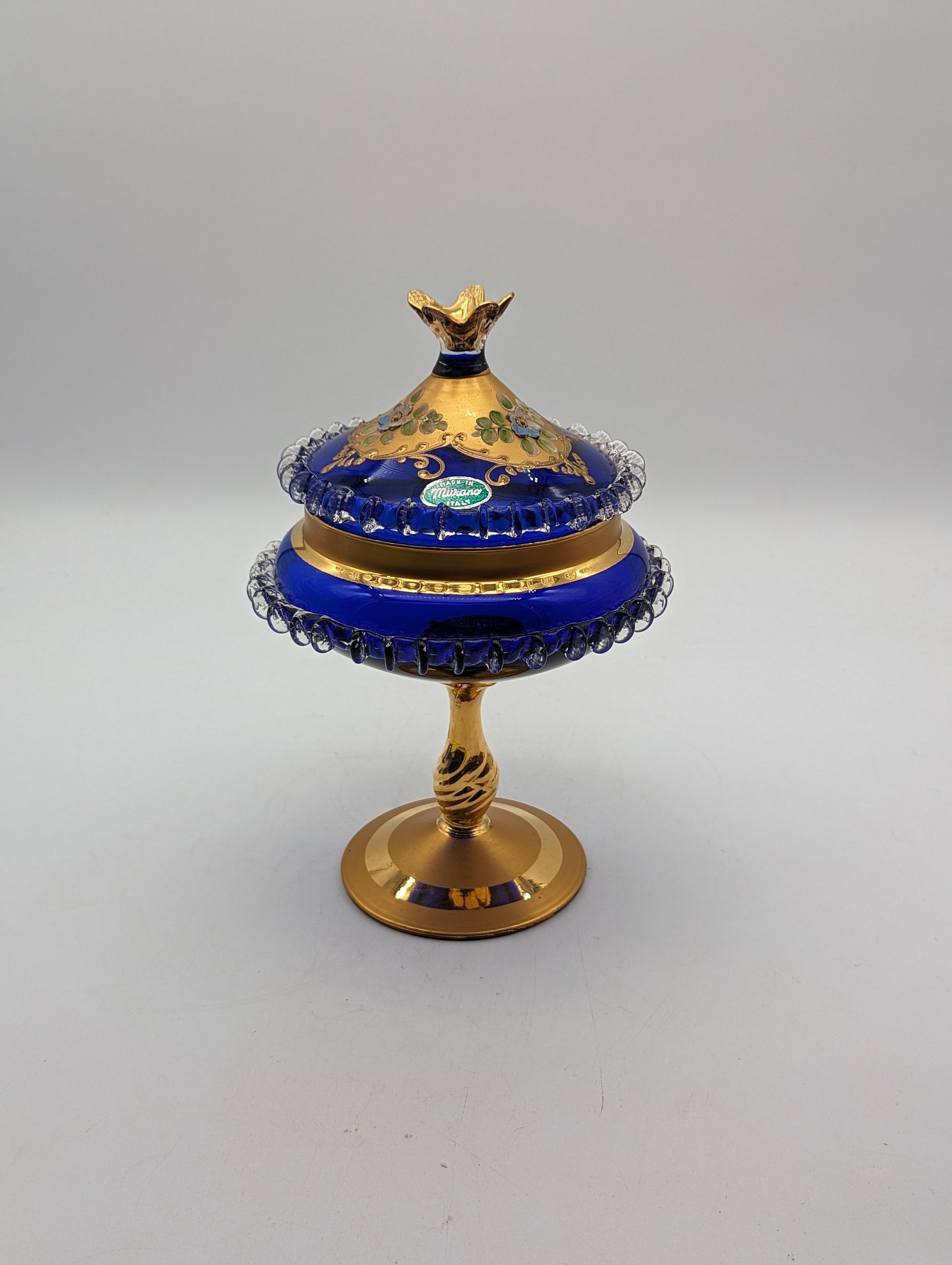 Vintage Murano Cobalt Blue 24k Gold Glass Venetian Apothecary Jar