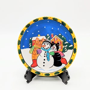 Catzilla Candace Reiter 2001 Christmas Winter Holiday Cat Snowman Ceramic Plate