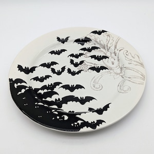 Maxcera Silhouette Halloween Bats Plate/Platter Black & White