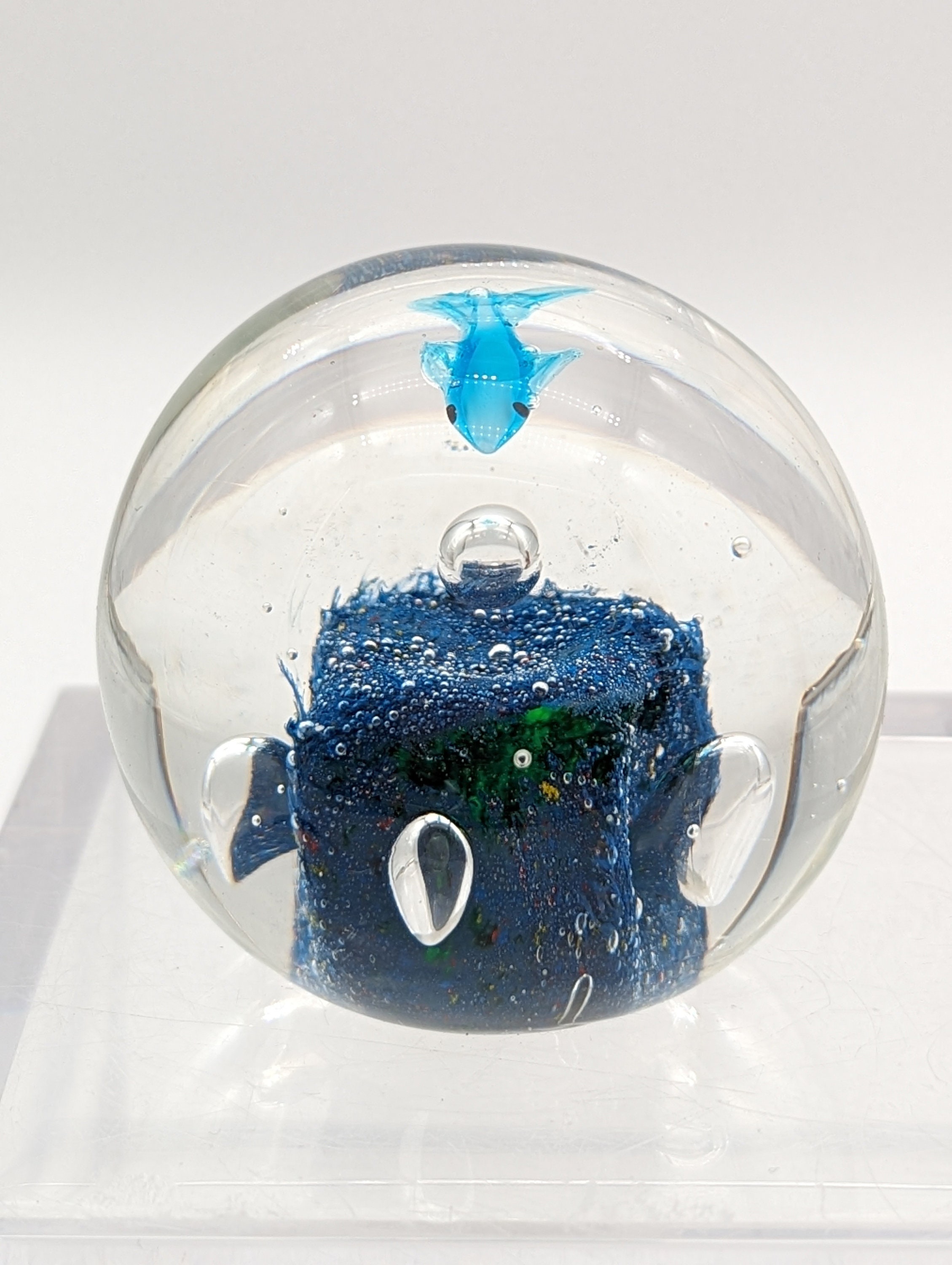 Vintage Hand Blown Glass Paperweight With Blue Fish - Etsy