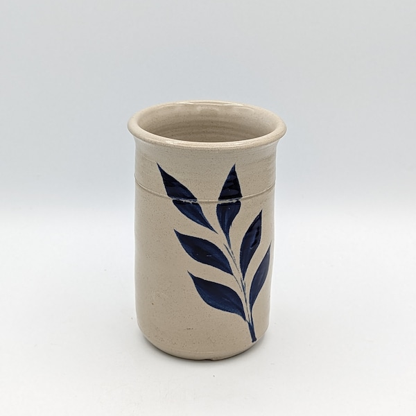 Colonial Williamsburg  Salt Glaze Blue Leaf Pottery Utensil Holder