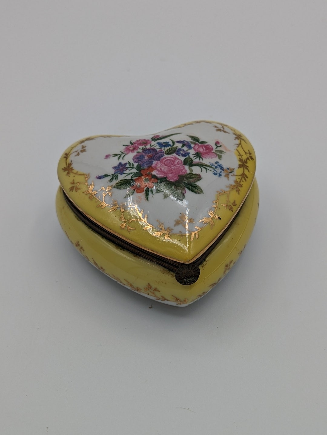 Vintage Yellow Floral Heart Norleans Japan Trinket Box Etsy