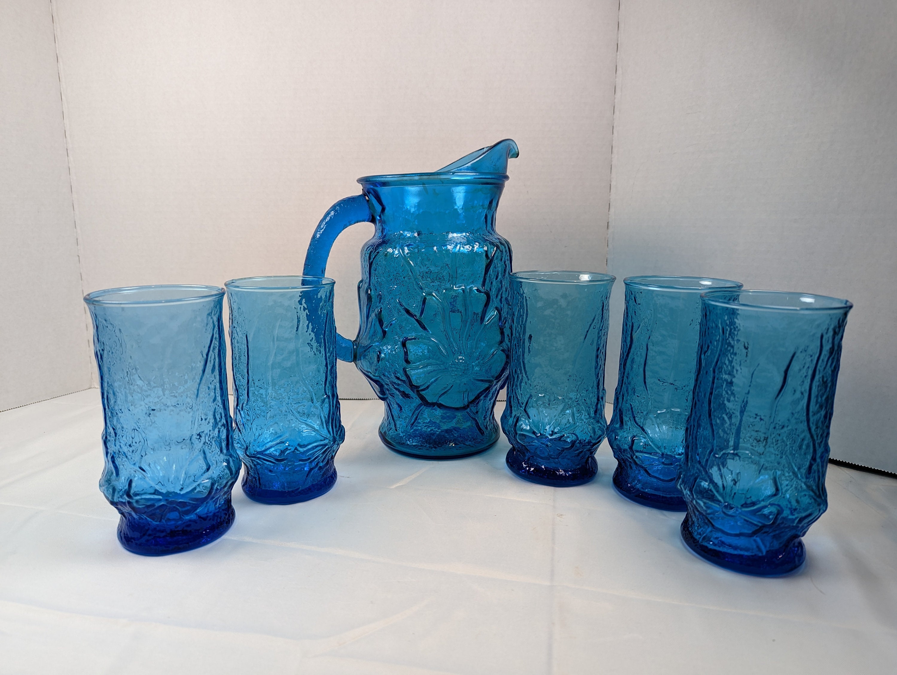 Mid-Century Aqua Blue Glass Cocktail Pitcher and Teardrop Stirrer –  Sustainable Deco, Inc.