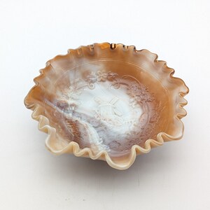 Imperial Glass Ruffled Edge Brown Caramel Slag Bowl Double Dutch Windmill