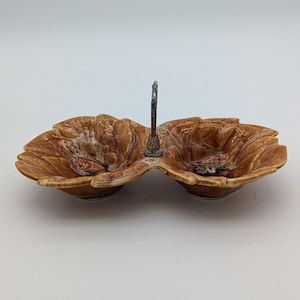 Vintage Wade California Pottery Divided Double Leaf Dish Candy Bowl Fall 723