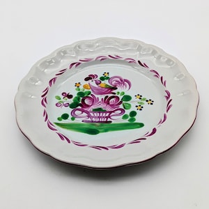 Vintage 60s French Saint Clement Faience Rooster Dinner Plate Hand Painted and Signed