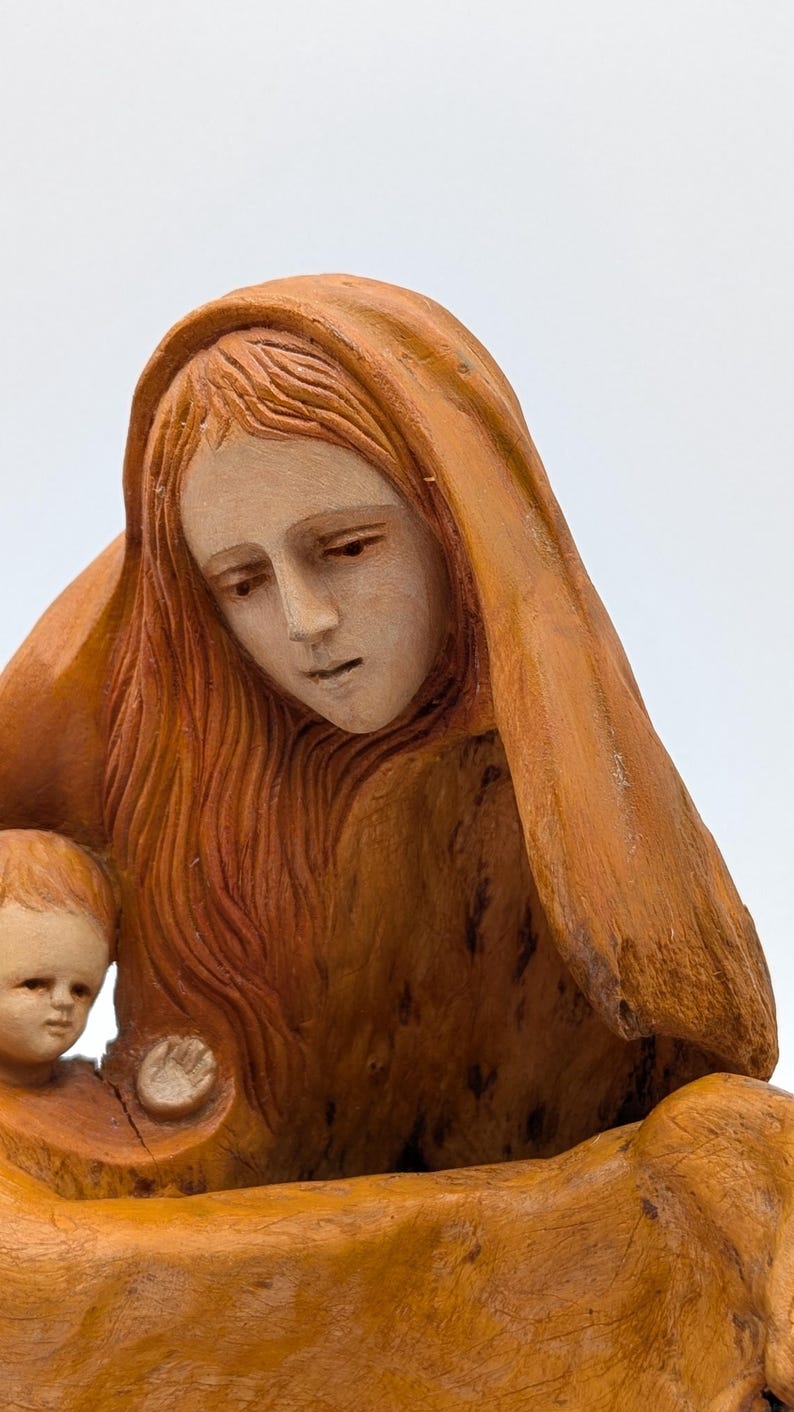 Hand Carved Wood Virgin Mary & Baby Jesus - Etsy