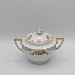 Imperial China Covered Sugar Bowl Floral Design with Gold Accents